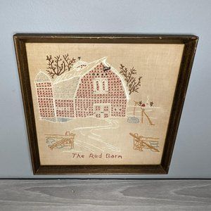 Vintage Hand Crafted Framed Cross Stitch The Red Barn
